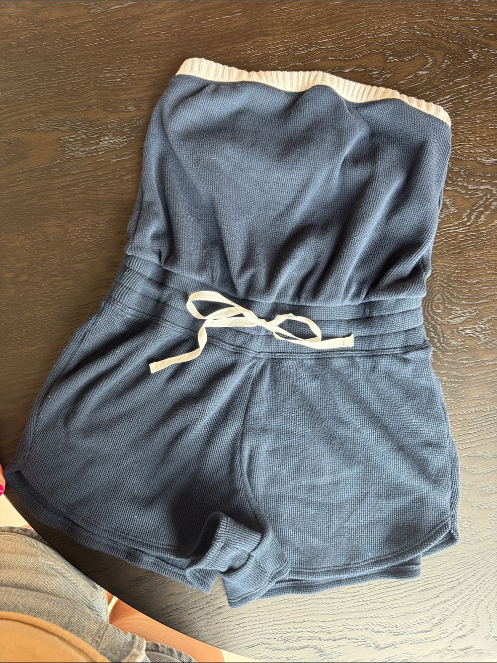 Gilly Hicks Navy Blue Strapless Romper with Cream Trim